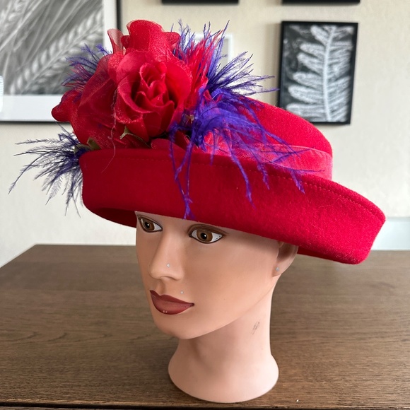 Vintage Church Hat /Derby Hat RED Original by Hatter's Heaven - Picture 2 of 5